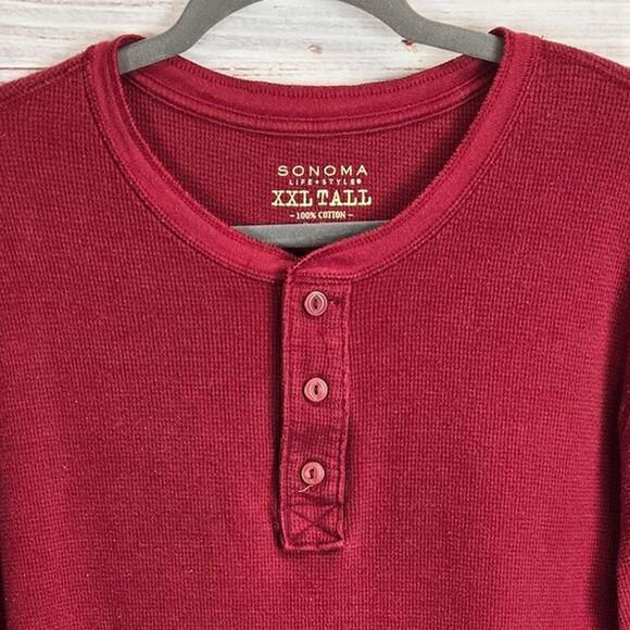Sonoma Men's Thermal Henley 2XL Burgundy Waffle Knit 3 Button Look and Bundle - Picture 3 of 10